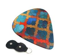 Lattice Printed Guitar Picks, 6 Pack with Leather Keychain Pick Holder - 0.46mm, 0.71mm, 0.96mm Assorted Thickness for Acoustic Ukulele, Electric Guitar, Acoustic Guitar, Bass