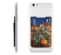Lattice Pumpkin Leaf Eucalyptus Fall Phone Wallet, Stick On Card Holder for Back of Phone Case - Leather Cell Phone Card Wallet Sleeve Adhesive Phone Pocket - Compatible with Most Cell Phones