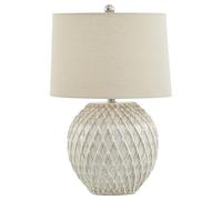 Lattice Table Lamp with Linen Shade - Ceramic - L38 x W38 x H58 cm - White