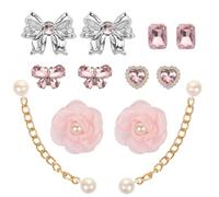 LATUMCO 12PCS Bling Shoe Charm Set, 2 Pearl Chains + 10 Rhinestone and Pearl Combinations, Stylish DIY Shoe Upper Jewelry Decoration for Girls and Women, Party Favor Gift