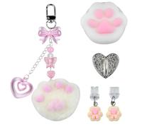 LATUMCO 5PCS Pink Cat Paw Dust Plug Charm Set for Kindle, Includes Bling Heart Base, Type C/USB C &Lightning Port Protectors with Keychain & Grip Holder, Cute E-Reader Accessories Gift