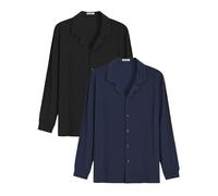 Latuza Men's Bamboo Viscose Button Down Pajama Top Long Sleeve Pj Shirt 2 Pack, Black / Navy, Large