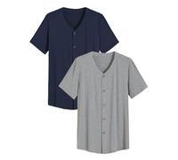 Latuza Men's Big and Tall Pajama Shirt Bamboo Viscose Button Up Pj Top 2 Pack, Navy & Light Gray, 3XL Big