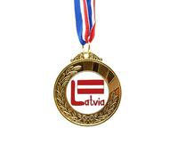 Latvia National Flag Red Pattern Gold Award Winner Medal First Place Ribbon