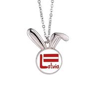 Latvia National Flag Red Pattern Rabbit Necklace Pendant Bunny Animal Jewelry Gift
