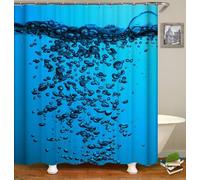 Latwerio Blue Sea Shower Curtain, 3D Effect Bathroom Curtains Sea 240x200 cm Quick-Drying Mildew Resistant Fabric Waterproof Machine Washable Bath Curtain with Hooks U1498