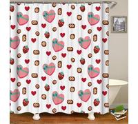 Latwerio Heart Shape Shower Curtain, 3D Effect Bathroom Curtains Romantic Theme 240x200 cm Quick-Drying Mildew Resistant Fabric Waterproof Machine Washable Bath Curtain with Hooks U1673