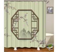 Latwerio Retro Chinese Shower Curtain, 3D Effect Bathroom Curtains Oriental 120x180 cm Quick-Drying Mildew Resistant Fabric Waterproof Machine Washable Bath Curtain with Hooks U611