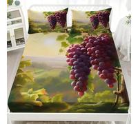 Latwerio Super King Fitted Sheet Grape, 3D Fitted Bed Sheet Super King Plant Deep Pocket 12 inch (30 cm) - Microfibre Fitted Sheets - Shrinkage and Fade Resistant Bedding - Bottom Sheet Q1505