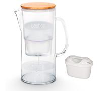 Lauben Glass Water Filter Jug 32GW, 3.2 L, Borosilicate Glass, Antibacterial Bamboo & Stainless Steel Lid, No Plastic Aftertaste, 4-Stage Filtration