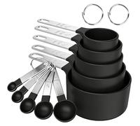 LauCentral 10-Piece Measuring Cups and Spoons Set, 5 Measuring Cups & 5 Spoons with Stainless Steel Handles, Dishwasher Safe & Stain Resistant, Nesting Set for Dry & Liquid Ingredients(Black)