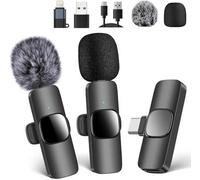LauCentral 2 Pack Wireless Lavalier Microphone, Compatible with iPhone-iPad,Android Phone,USB&TYPE-C,Mini Mic Plug-Play Noise Reduction Wireless Mic for Video Recording,Vlog,YouTube,TikTok,Podcast