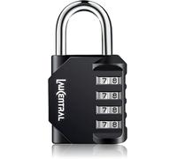 LauCentral 4 Digit Combination Padlock - Weatherproof Outdoor Lock for Gym Locker & School Locker, Heavy Duty Resettable Code Lock for Garage, Shed, Fence & Toolbox（Black, 1 Pack）