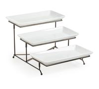 LAUCHUH 3 Tier Serving Tray Porcelain Tiered Serving Stand Collapsible Sturdier Rack with 3 Serving Platters & 2 Cross Bars for Entertaining Fruit Dessert Party Display Set, 12 Inch, Bronze