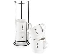 LAUCHUH Coffee Mugs Set of 4, 15 Ounce Stackable Coffee Mugs with Rack Latte Cup Porcelain Mugs for Coffee, Tea, Hot Cocoa, Milk, Dishwasher & Microwave Safe for Christmas, White