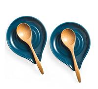 LAUCHUH Spoon Rest for Stove Top, Ceramic Spoon Holder for Kitchen Counter Large Spatula Holder for Spoons, Ladles, Tongs, Christmas Decor, Set of 2, 5 inch, Blue