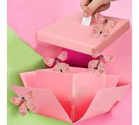 LAUDAWSUN Pink Butterfly Explosion Gift Box, Surprise Gift Box Explosion Flying Butterflies, Surprise Exploding Butterfly Birthday Box Gift, Birthday Box with 4 Pcs Butterflies Flying Out, Christmas