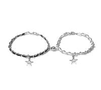 LAUDLY 1 Pair Couple Bracelets, Magnetic Five-pointed Star Charm Wristbands Hand Woven Wrist Chains for Everyday Party Wear