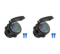 LAUGHERER 2X 12V / 24V Fast Charging 3.0 Car Lighter Socket USB Charger LED Voltmeter Ammeter Black & Blue