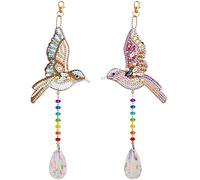 Laughhe DIY Diamond Painting Wind Chime, Mandarin Duck Diamond Art Suncatcher Kits, Double Sided Diamond Art Keyrings with Crystal Pendant for Home Garden Decoration Adults Kids Gift