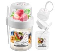 Laughhe Overnight Oats Container with Lid and Spoon, 560ml+310ml Split Oat Yogurt Cup On the Go Cereal Yogurt Pot with Dipping box, Cereal Cup Breakfast Pots Fruit Salad Cups for School Office Travel
