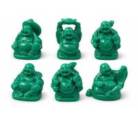 Laughing Buddha Figurines Set of 6 Green Resin Statues 4cm Mini Feng Shui Buddha Ornament Collection Small Happy Buddha Decorative Lucky Figurines for Home Office Shelf Desk Spiritual Decor