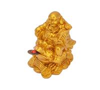 Laughing Buddha, Wealth Laughing Buddha Sit on Money Frog Statue Lucky Toad Car Ornaments Home Office Decoration (Gold) (Color : Gold)