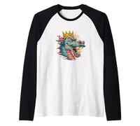 Laughing Dragon Face with Crown Raglan Baseball Tee