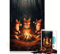 Laughing Foxes At Campfire Jigsaw Puzzle 1000 Piece for Adults Focus Boost Real Thick Family Play Night Play (38x26cm)