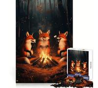 Laughing Foxes At Campfire Jigsaw Puzzle 1000 Piece for Teenagers Recall Enhancer Creative Craft Pattern Build Birthday Idea (38x52cm)