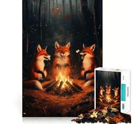 Laughing Foxes At Campfire Jigsaws 1000 Pieces for Teenagers Tension Relief Snug Joint Playful Challenge Art Decor (50x75cm)