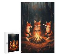 Laughing Foxes At Campfire: New Year Party Activity, 1000 PCS Wooden Picture Puzzle for Grown-Ups, for Mindful Indoor Entertainment