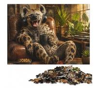 Laughing Hyena with Headphones Jigsaw Puzzle for Adults