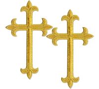 Laughing Lizards Gold Cross Patch (2-Pack) Religious Iron On Patches Embroidered Patch Applique - Embellishments for Clothing, Jackets, Backpacks, and Decorations (Gold Cross)