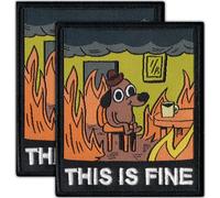 Laughing Lizards This Is Fine Patch (2-Pack) | Hook & Loop Tactical Cartoon Dog Patches, Funny Morale Patches for Backpacks, Hats, Bags, and Equipment