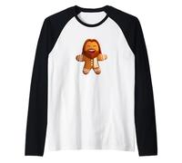 Laughing Lord Jesus as Gingerbread Man Costume Raglan Baseball Tee