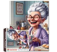 Laughing Old Woman and Little Dog Puzzle 1000 Piece for Adult Grandma Drinking Coffee and Cute Little Dog Puzzle Relaxation Entertainment Activity Challenge Toy for Men Women 19.7 x 27.6 Inch