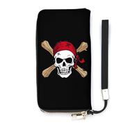 Laughing Pirate Skull Slim Wallet for Women Long Purse Cute Clutch Wristlet Handbag Card Holders