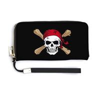 Laughing Pirate Skull Womens Wristlet Wallet Leather Long Purse Card Holder Clutch Handbag
