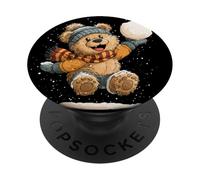 Laughing Teddy in Winter Snowball Fight Costume PopSockets Adhesive PopGrip