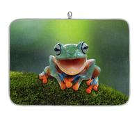 Laughing Tree Frog Microfibre Dish Drying Mat Frog Absorbent Dish Drying Drainers Mats for Kitchen Spoon Glass Plate 45.7 x 60.9 cm