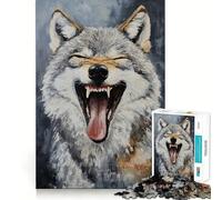 Laughing Wolf Painting Jigsaw Puzzles for Teenagers 1000 Piece Brain Exercise DIY Fun Family Game Art Display (38x52cm)