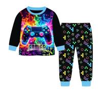 laughZuaia Kids Boys Game Sleep Eat Long Sleeve Top Pant Pjs Set Gaming Pyjamas 3D Controller Graffiti Sleepwear 7-14Y (150, blue1)