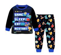 laughZuaia Kids Boys Game Sleep Eat Long Sleeve Top Pant Pjs Set Gaming Pyjamas 3D Controller Graffiti Sleepwear 7-14Y (140, black2)