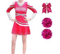 laughZuaia Kids Cheerleader Outfit Girls Pink Dresses With Poms Poms Children Carnival Party Halloween Fancy Dress Up Costume 4-10 Years(7-8 Years, Style 6)