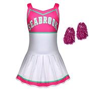 laughZuaia Kids Cheerleader Outfit Girls Pink Dresses With Poms Poms Children Carnival Party Halloween Fancy Dress Up Costume 4-10 Years(4-5 Years, Style 4)