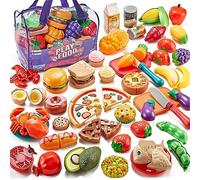 Laugigle 78Pc Play Food Set with Fruits Veggies Pizza & Storage Bag