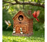 LAUGOKEBE Bird House for Outside, Rustic Cottage Hanging Birdhouse, Hand-Painted Resin Decorative Bird Nesting for Outdoors for Bluebird Finch Cardinals, Sparrow, Garden, Patio, Yard