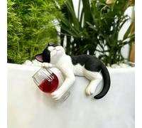 LAUGOKOBE LAOKEBE Cat Figurines Plant Pot Decorations, Cute Climbing Lazy Cat Planter Pot Hugger with Wine Glass, Funny Small Hanging Cat Statue Decoration for Home Garden Fence Balcony