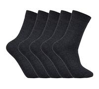 Laulax 5 Pairs Finest Combed Cotton Smooth Seamless Toe Boys School Socks, Charcoal, Size 4-7